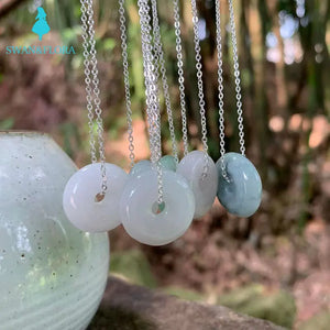 Natural Burma Jade Pendant Necklace Emerald Round Donut Lucky