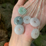 Natural Burma Jade Pendant Necklace Emerald Round Donut Lucky