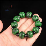 Burma Jadeite Dry Green Carved Bracelet Retro Charms Emerald Fine Jewelry