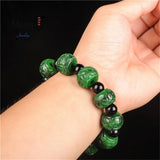 Burma Jadeite Dry Green Carved Bracelet Retro Charms Emerald Fine Jewelry