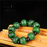 Burma Jadeite Dry Green Carved Bracelet Retro Charms Emerald Fine Jewelry