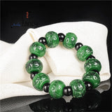 Burma Jadeite Dry Green Carved Bracelet Retro Charms Emerald Fine Jewelry
