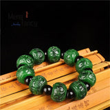 Burma Jadeite Dry Green Carved Bracelet Retro Charms Emerald Fine Jewelry