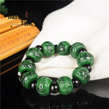 Burma Jadeite Dry Green Carved Bracelet Retro Charms Emerald Fine Jewelry