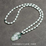 Burmese A-goods Green Lutong Jade Beads Lanyard Necklace