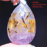 Natural Cacoxenite Purple Rutilated Bead Pendant Necklace