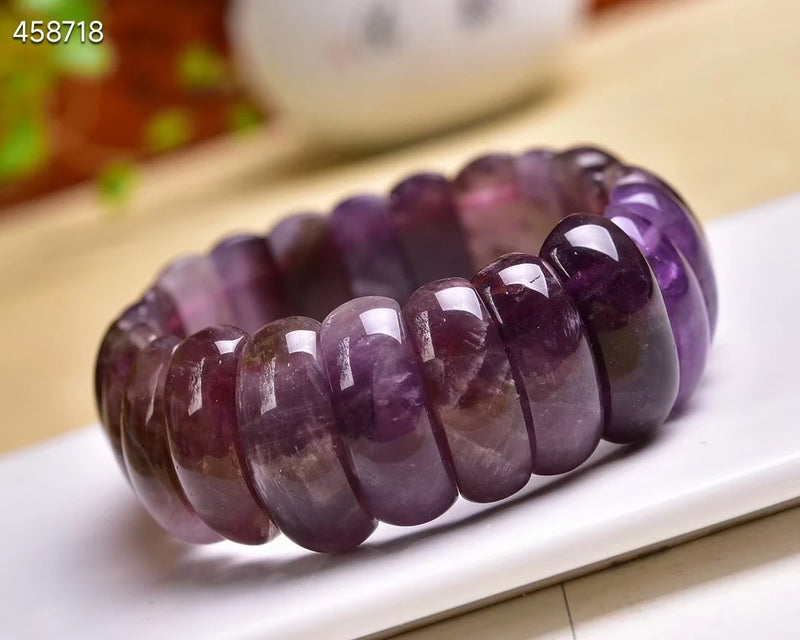 Cacoxenite Purple Rutilated Quartz Bracelet Auralite 23 Men Women Beads