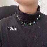 Calaite Turquoise Stone Necklace Stainless Steel Choker Green Stone Jewelry