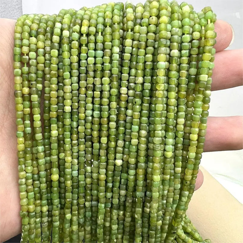 Natural Canadian Green Jade Cube Cut Stone Loose Spacer Beads Strands