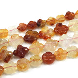 Natural Carnelian Beads 15'' Carved Four-leaf Clover DIY Agate Stone
