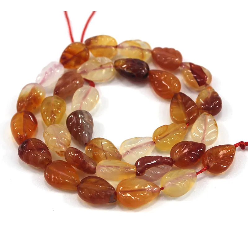 Natural Carnelian Beads 15'' Carved Leaf DIY Agate Stone Loose Beads