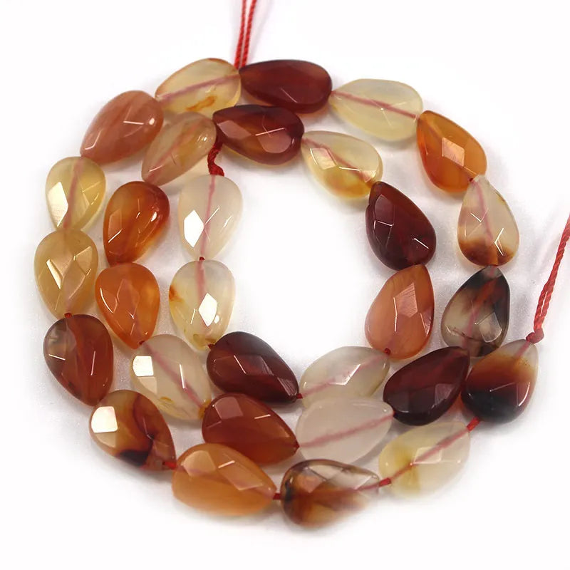 Natural Carnelian Beads 15'' Carved Leaf Faceted Drop Agate Stone Loose Beads