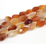 Natural Carnelian Beads 15'' Carved Leaf Faceted Drop Agate Stone Loose Beads