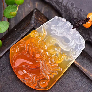 Dragon Agate Pendant - Hand Carved Carnelian Necklace