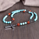 Carnelian Turquoise Rosary Necklace Hematite Cross Pendant