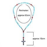 Carnelian Turquoise Rosary Necklace Hematite Cross Pendant