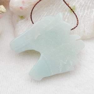 Natural Carved Amazonite Horse Head Pendant 43x40x8mm