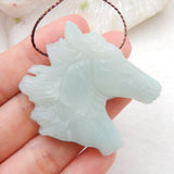 Natural Carved Amazonite Horse Head Pendant 43x40x8mm