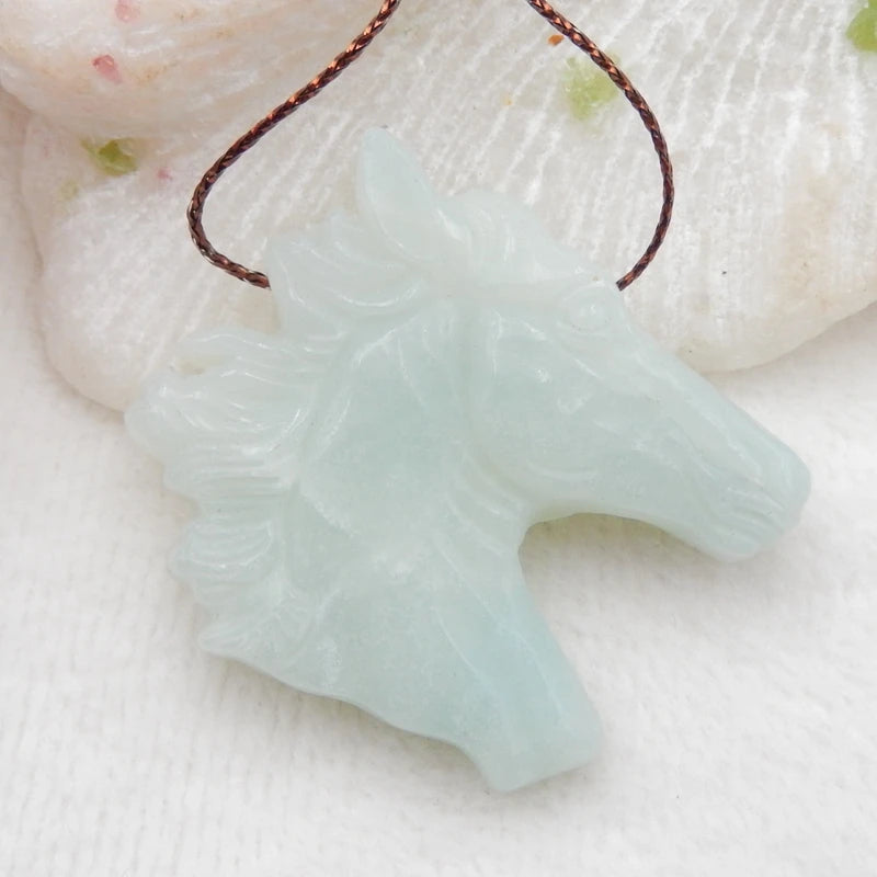Natural Carved Amazonite Horse Head Pendant 43x40x8mm