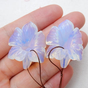 Natural Carved Flower Opalite Stone Earrings