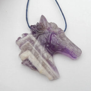 Natural Amethyst Horse Head Pendant Jewelry Gift Gemstone 40x43x8mm