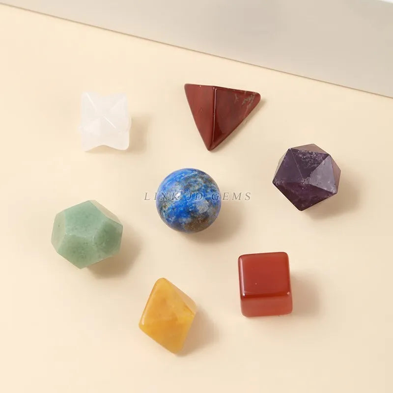 7 Chakra Healing Crystal Sacred Geometric Platonic Solids Merkaba Star Set