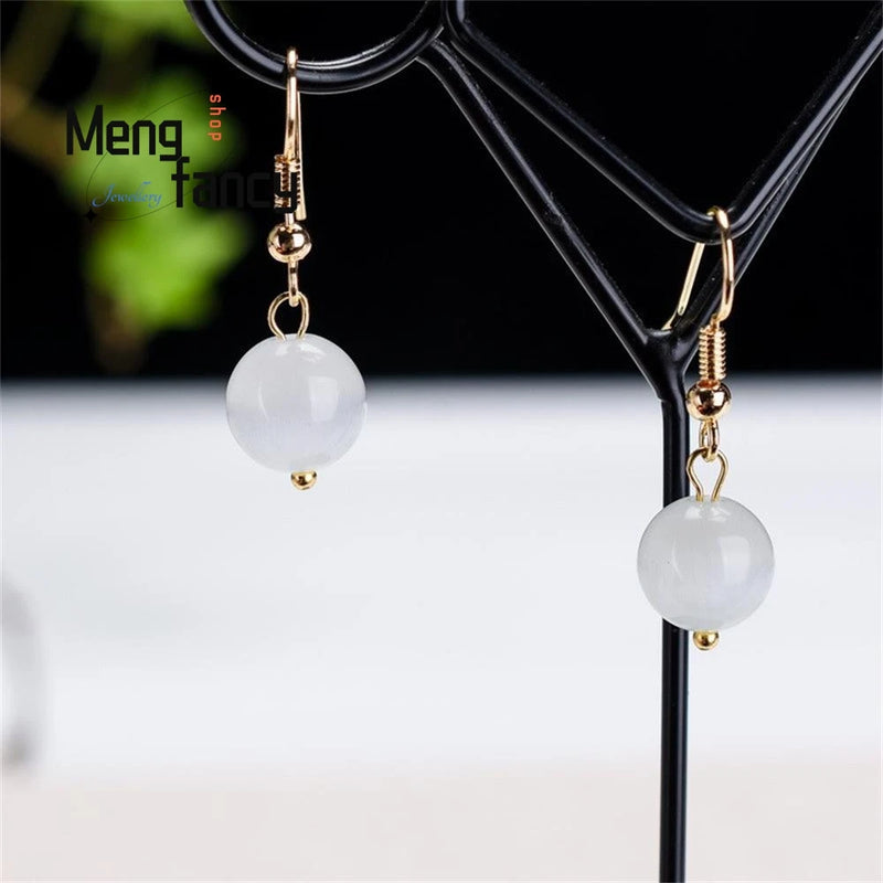 Natural Cat's Eye Earrings 925 Silver Personalized Charms Jewelry