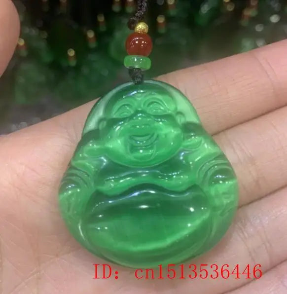 Cat's Eye Stone Buddha Pendant Necklace Charm