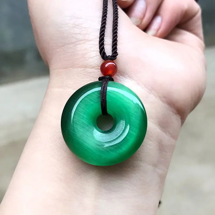 Cat's Eye Stone Donut Pendant Necklace Men Women Charms Healing Jewelry
