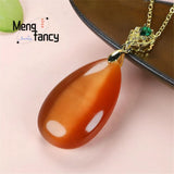 Cat's Eye Stone Luck Water Drop Bead Pendant Necklace 925 Silver