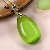 Cat's Eye Stone Luck Water Drop Bead Pendant Necklace 925 Silver