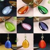 Cat's Eye Stone Luck Water Drop Bead Pendant Necklace 925 Silver