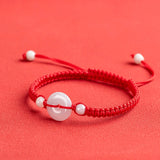 Natural A Jade Donut Hand Woven Red Rope Bracelet Gift Jewelry