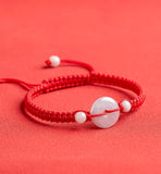 Natural A Jade Donut Hand Woven Red Rope Bracelet Gift Jewelry