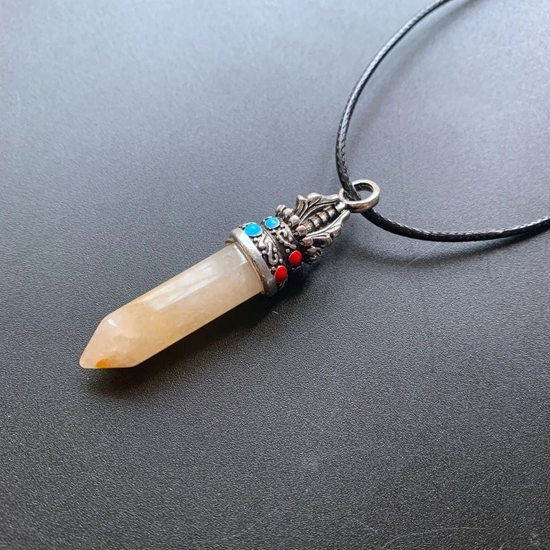 Chakra Stone Point Pendant Quartz Necklace Spiritual Reiki Healing Crystal