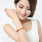 Colorful Chalcedony Agate Round Bar Bracelet Women's Jewelry