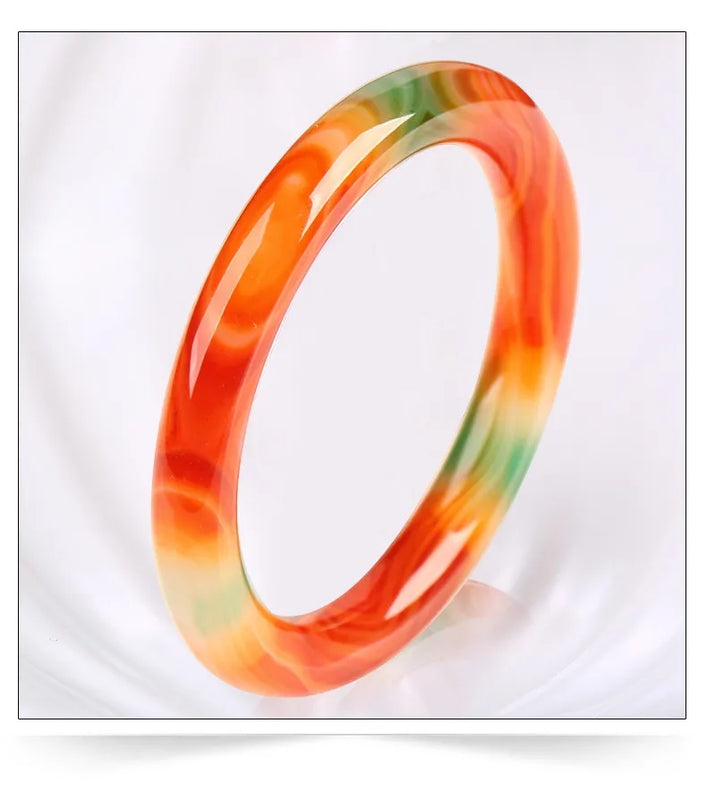 Colorful Chalcedony Agate Round Bar Bracelet Women's Jewelry