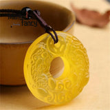 Natural Chalcedony Hand Carved Pixiu Safety Buckle Pendant Jadeite Jewelry