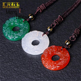 Natural Chalcedony Hand Carved Pixiu Safety Buckle Pendant Jadeite Jewelry