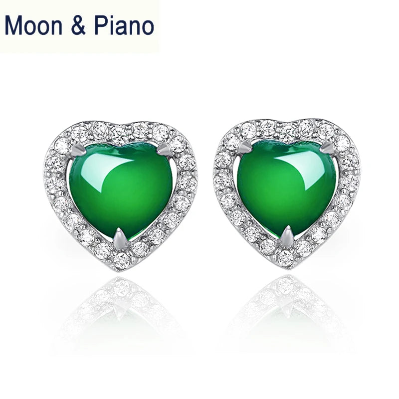 Chalcedony Heart Earrings 925 Silver Romantic Wedding Jewelry