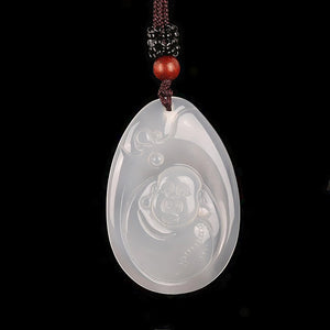 Chalcedony Maitreya Buddha Jade Pendant Lucky Amulet Exorcise Evil Spirits