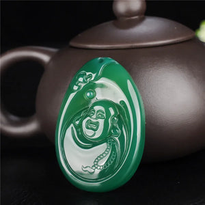 Chalcedony Maitreya Buddha Jade Pendant Lucky Amulet Exorcise Evil Spirits