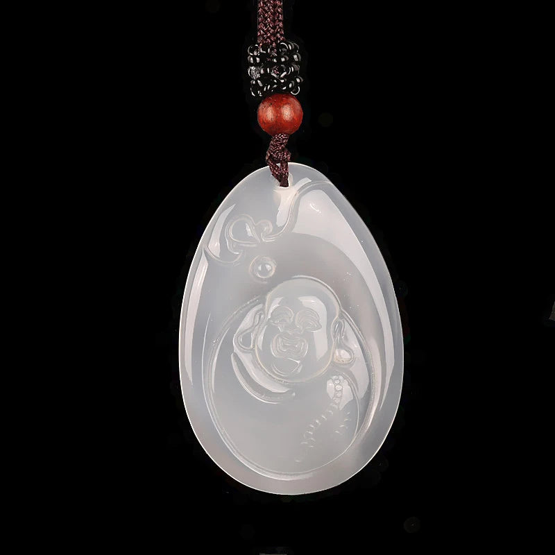 Chalcedony Maitreya Buddha Jade Pendant Lucky Amulet Exorcise Evil Spirits
