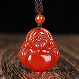 Chalcedony Maitreya Buddha Pendant Necklace Hand-carved Agate Lucky Amulet