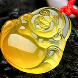 Chalcedony Maitreya Buddha Pendant Necklace Hand-carved Agate Lucky Amulet