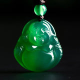 Chalcedony Maitreya Buddha Pendant Necklace Hand-carved Agate Lucky Amulet