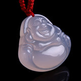 Chalcedony Maitreya Buddha Pendant Necklace Hand-carved Agate Lucky Amulet