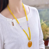 Natural Chalcedony Pendant Lucky Amulet Necklace Sweater Chain