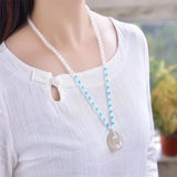 Natural Chalcedony Pendant Lucky Amulet Necklace Sweater Chain