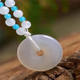 Natural Chalcedony Pendant Lucky Amulet Necklace Sweater Chain
